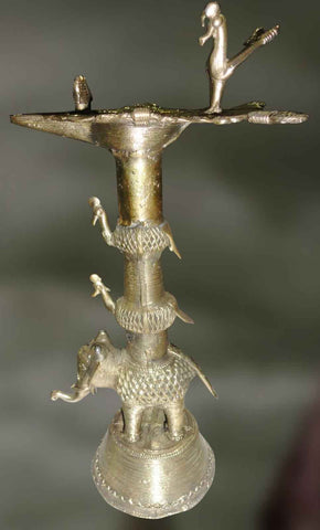 Dhokra Brass Work standing Lamp with elephant base