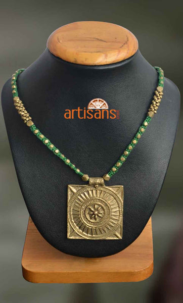 Tribal Jewellery:Square necklace on green thread