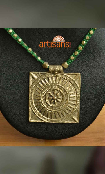 Tribal Jewellery:Square necklace on green thread