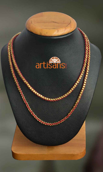 Tribal Jewellery:Necklace with half cut beads on red thread