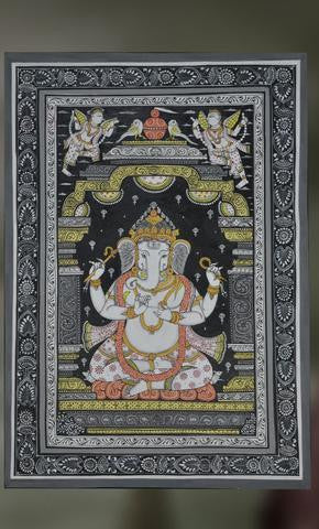 Vighneshvara: Lord of the Ganas , Pattachitra Leaf Painting