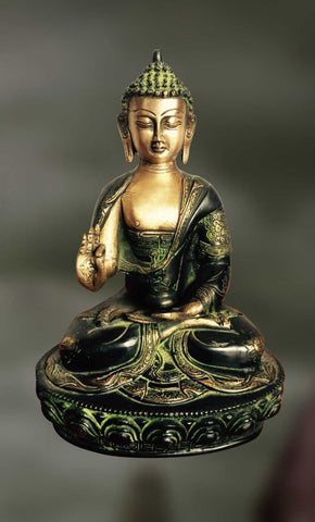 Brass and Stone sculpture of Buddha with bowl in hand 