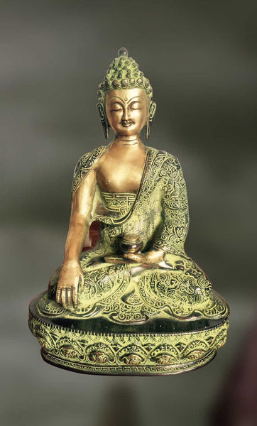 Brass and Stone sculpture of Lord Buddha touching earth
