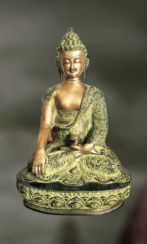 Brass and Stone sculpture of Lord Buddha touching earth