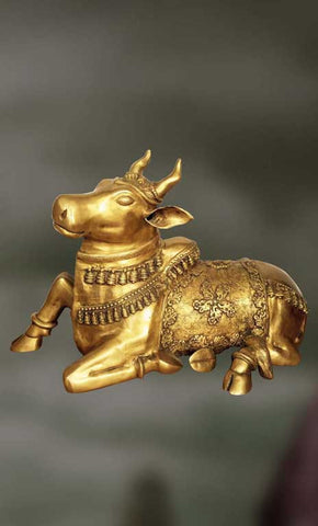 Brass sculpture of Nandi in a sitting posture