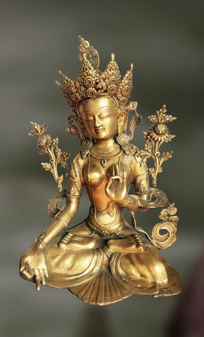 Brass sculpture of Tara Devi in meditation