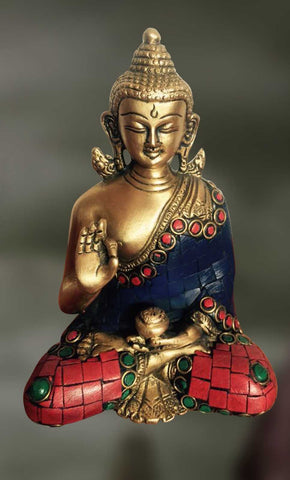 Brass and Stone sculpture of Lord Buddha in a discourse