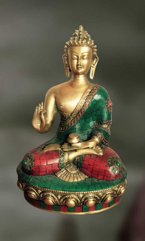 Brass and Stone sculpture of Lord Buddha in discourse 