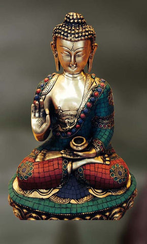 Brass and Stone sculpture of Lord Buddha in discourse 
