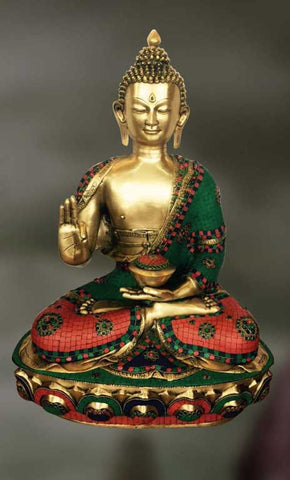 Brass and Stone sculpture of Lord Buddha in discourse