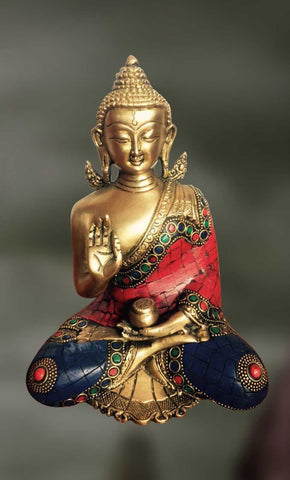 Brass sculpture of Lord Buddha in meditation