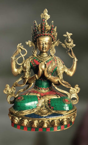 Brass and Stone sculpture of Tara Devi in meditation