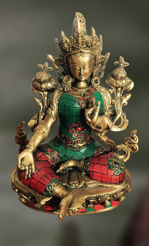 Brass and Stone sculpture of Tara Devi giving sermon