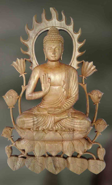 Wood sculpture of Buddha in Jnana mudra 